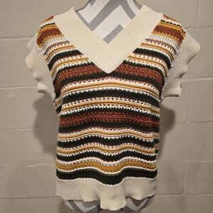 SEEN AND BE SEEN Fall Colors Knit Ribbed V-neck Sweater Short Sleeve Size Small.